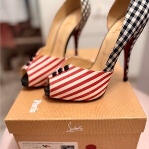Christian Louboutin Red and Black Checkered Heels Offerte 120